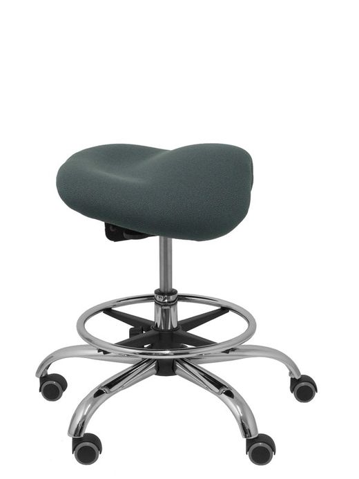 Modelo Alatoz. Taburete clínico giratorio y ergonómico con asiento anatómico y regulable en altura(aro reposapiés cromado INCLUIDO)  Asiento tapizado en tejido BALI color gris oscuro.