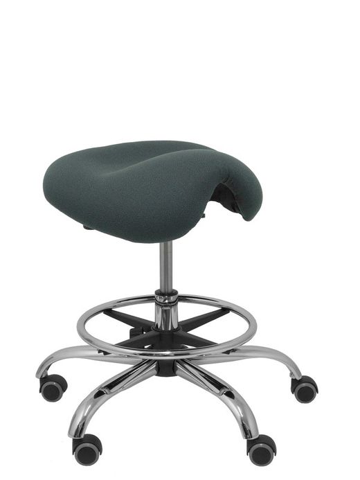 Modelo Alatoz. Taburete clínico giratorio y ergonómico con asiento anatómico y regulable en altura(aro reposapiés cromado INCLUIDO)  Asiento tapizado en tejido BALI color gris oscuro.