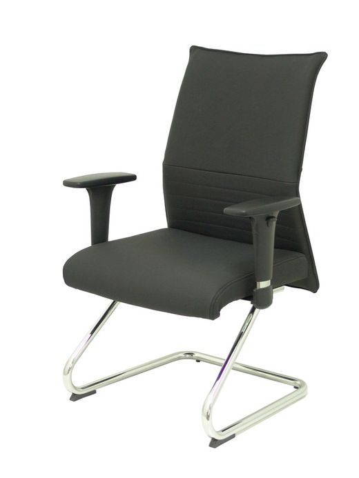 Modelo Albacete confidente patín - Sillón confidente ergonómico para visitas con patín cromado - Asiento y respaldo tapizados en piel color negro