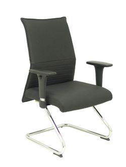 Modelo Albacete confidente patín - Sillón confidente ergonómico para visitas con patín cromado - Asiento y respaldo tapizados en piel color negro