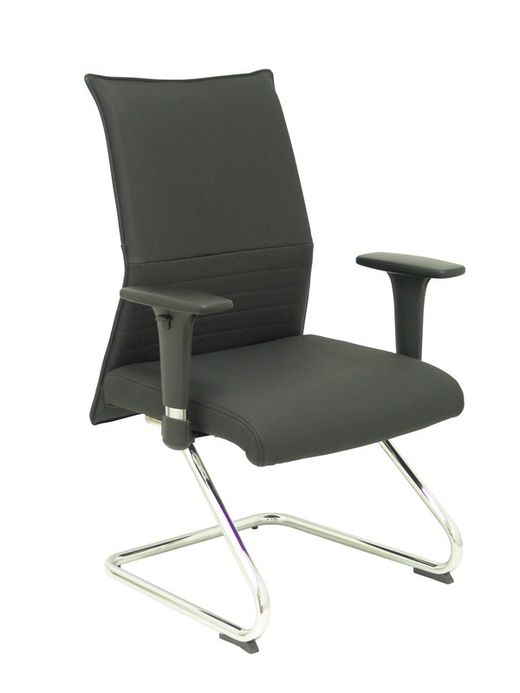 Modelo Albacete confidente patín - Sillón confidente ergonómico para visitas con patín cromado - Asiento y respaldo tapizados en piel color negro