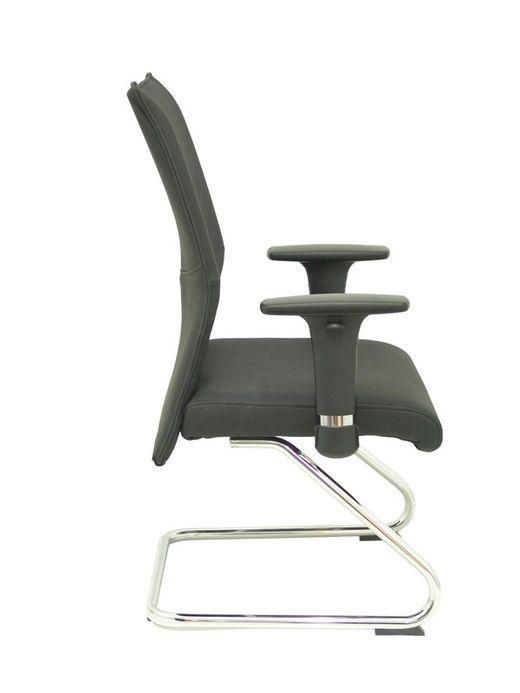 Modelo Albacete confidente patín - Sillón confidente ergonómico para visitas con patín cromado - Asiento y respaldo tapizados en piel color negro