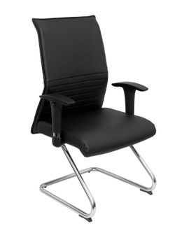 Modelo Albacete confidente patín - Sillón confidente ergonómico para visitas con patín cromado - Asiento y respaldo tapizados en similpiel color negro