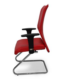 Modelo Albacete confidente patín. Sillón confidente ergonómico para visitas, con patín cromado. Asiento y respaldo tapizados en similpiel color rojo. Brazos regulables