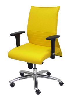 Modelo Albacete confidente - Sillón confidente ergonómico para visitas con mecanismo sincro y regulable en altura - Asiento y respaldo tapizados en tejido BALI color amarillo