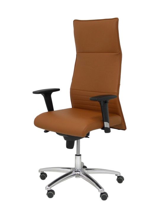 Modelo Albacete - Sillón de dirección ergonómico con mecanismo sincro y regulable en altura - Asiento y respaldo tapizados en piel color marrón