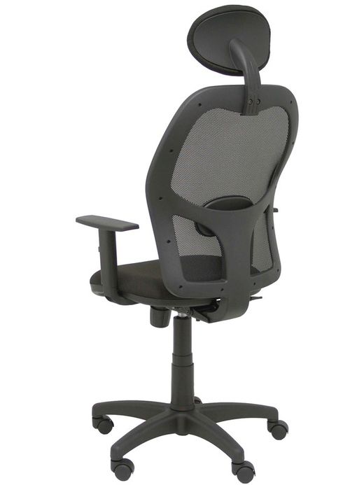 Modelo Alocén - Silla de oficina ergonómica con mecanismo sincro, brazos regulables y ajustable en altura - Respaldo de malla transpirable en color negro con cabecero fijo y asiento tapizados en tejido BALI color negro.