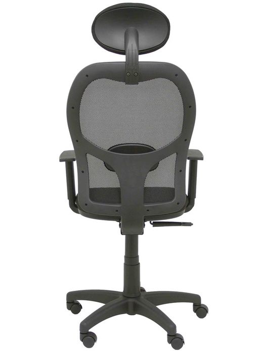 Modelo Alocén - Silla de oficina ergonómica con mecanismo sincro, brazos regulables y ajustable en altura - Respaldo de malla transpirable en color negro con cabecero fijo y asiento tapizados en tejido BALI color negro.
