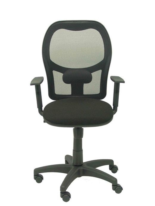 Modelo Alocén - Silla de oficina ergonómica con mecanismo sincro, brazos regulables y ajustable en altura - Respaldo de malla transpirable en color negro y asiento tapizados en tejido BALI color negro