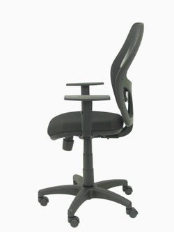Modelo Alocén - Silla de oficina ergonómica con mecanismo sincro, brazos regulables y ajustable en altura - Respaldo de malla transpirable en color negro y asiento tapizados en tejido BALI color negro