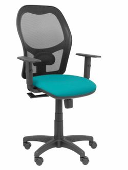 Modelo Alocén - Silla de oficina ergonómica con mecanismo sincro, brazos regulables y ajustable en altura - Respaldo de malla transpirable en color negro y asiento tapizados en tejido BALI color turquesa.
