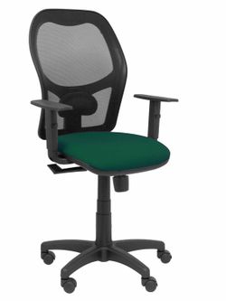 Modelo Alocén - Silla de oficina ergonómica con mecanismo sincro, brazos regulables y ajustable en altura - Respaldo de malla transpirable en color negro y asiento tapizados en tejido BALI color verde botella.