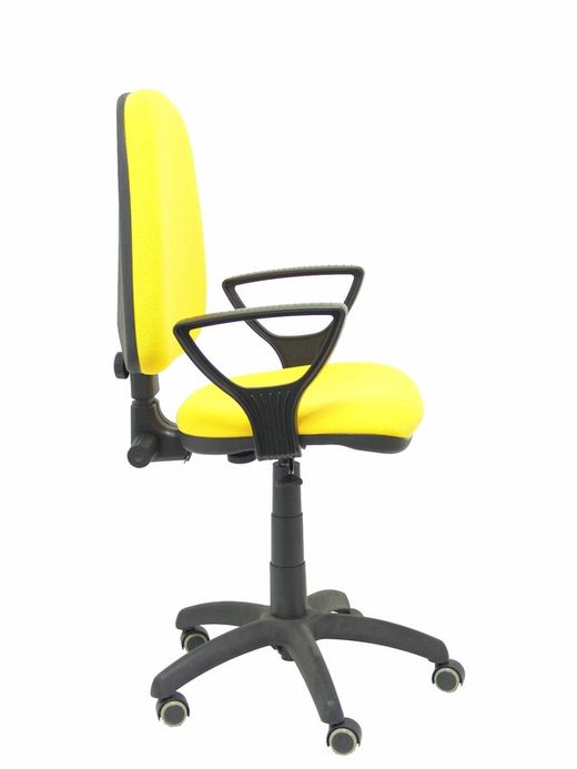 Modelo Ayna - Silla de oficina ergonómica con mecanismo de contacto permanente, regulable en altura y ruedas de parqué - Asiento y respaldo tapizados en tejido BALI color amarillo (BRAZOS FIJOS INCLUIDOS)