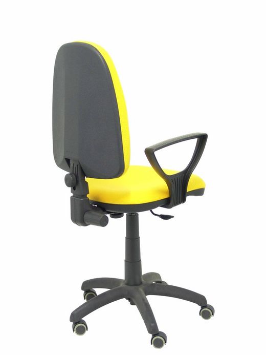 Modelo Ayna - Silla de oficina ergonómica con mecanismo de contacto permanente, regulable en altura y ruedas de parqué - Asiento y respaldo tapizados en tejido BALI color amarillo (BRAZOS FIJOS INCLUIDOS)
