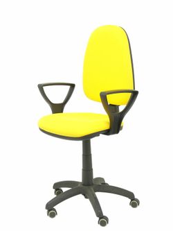 Modelo Ayna - Silla de oficina ergonómica con mecanismo de contacto permanente, regulable en altura y ruedas de parqué - Asiento y respaldo tapizados en tejido BALI color amarillo (BRAZOS FIJOS INCLUIDOS)