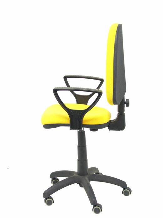 Modelo Ayna - Silla de oficina ergonómica con mecanismo de contacto permanente, regulable en altura y ruedas de parqué - Asiento y respaldo tapizados en tejido BALI color amarillo (BRAZOS FIJOS INCLUIDOS)