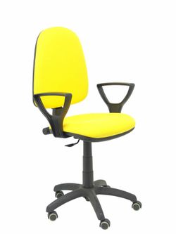 Modelo Ayna - Silla de oficina ergonómica con mecanismo de contacto permanente, regulable en altura y ruedas de parqué - Asiento y respaldo tapizados en tejido BALI color amarillo (BRAZOS FIJOS INCLUIDOS)