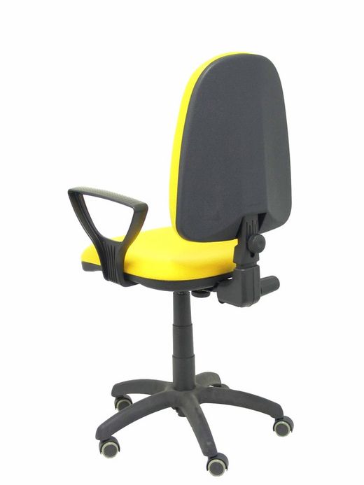 Modelo Ayna - Silla de oficina ergonómica con mecanismo de contacto permanente, regulable en altura y ruedas de parqué - Asiento y respaldo tapizados en tejido BALI color amarillo (BRAZOS FIJOS INCLUIDOS)