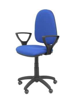 Modelo Ayna - Silla de oficina ergonómica con mecanismo de contacto permanente, regulable en altura y ruedas de parqué - Asiento y respaldo tapizados en tejido BALI color azul (BRAZOS FIJOS INCLUIDOS)