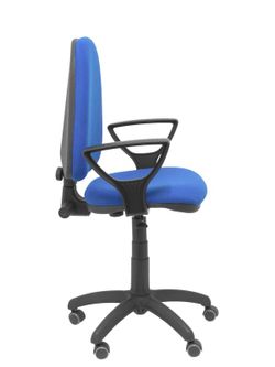 Modelo Ayna - Silla de oficina ergonómica con mecanismo de contacto permanente, regulable en altura y ruedas de parqué - Asiento y respaldo tapizados en tejido BALI color azul (BRAZOS FIJOS INCLUIDOS)