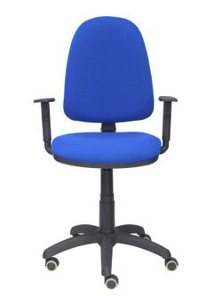 Modelo Ayna - Silla de oficina ergonómica con mecanismo de contacto permanente, regulable en altura y ruedas de parqué - Asiento y respaldo tapizados en tejido BALI color azul (BRAZOS REGULABLES EN ALTURA)