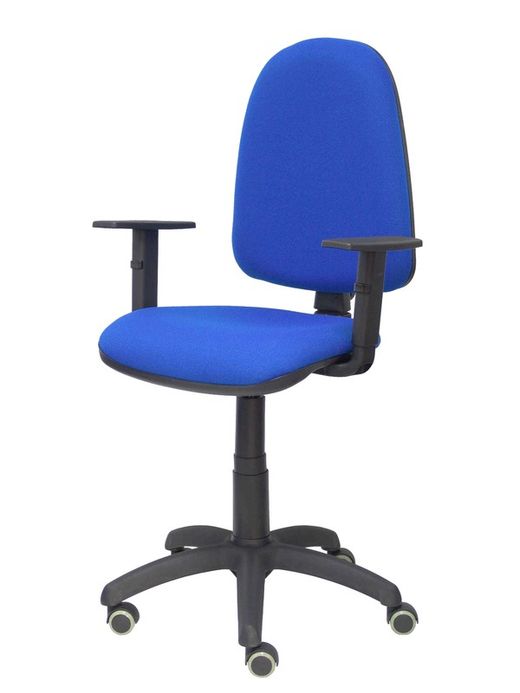 Modelo Ayna - Silla de oficina ergonómica con mecanismo de contacto permanente, regulable en altura y ruedas de parqué - Asiento y respaldo tapizados en tejido BALI color azul (BRAZOS REGULABLES EN ALTURA)