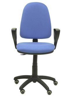 Modelo Ayna - Silla de oficina ergonómica con mecanismo de contacto permanente, regulable en altura y ruedas de parqué - Asiento y respaldo tapizados en tejido BALI color azul claro (BRAZOS FIJOS INCLUIDOS)