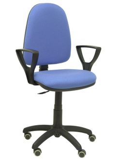 Modelo Ayna - Silla de oficina ergonómica con mecanismo de contacto permanente, regulable en altura y ruedas de parqué - Asiento y respaldo tapizados en tejido BALI color azul claro (BRAZOS FIJOS INCLUIDOS)