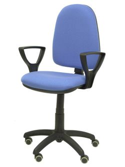 Modelo Ayna - Silla de oficina ergonómica con mecanismo de contacto permanente, regulable en altura y ruedas de parqué - Asiento y respaldo tapizados en tejido BALI color azul claro (BRAZOS FIJOS INCLUIDOS)