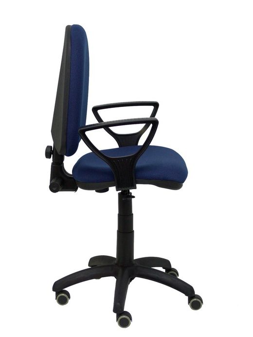 Modelo Ayna - Silla de oficina ergonómica con mecanismo de contacto permanente, regulable en altura y ruedas de parqué - Asiento y respaldo tapizados en tejido BALI color azul marino (BRAZOS FIJOS INCLUIDOS)