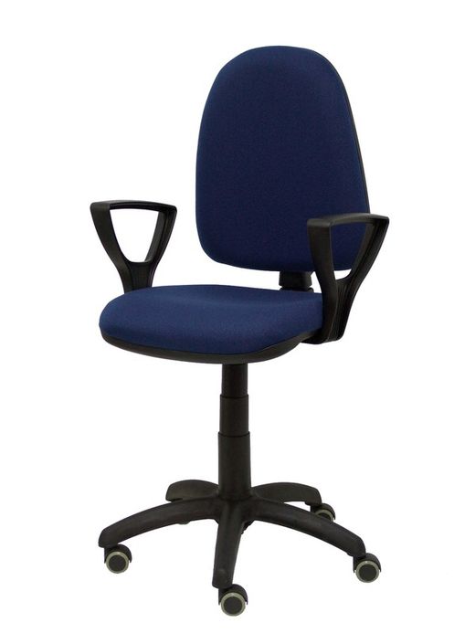 Modelo Ayna - Silla de oficina ergonómica con mecanismo de contacto permanente, regulable en altura y ruedas de parqué - Asiento y respaldo tapizados en tejido BALI color azul marino (BRAZOS FIJOS INCLUIDOS)