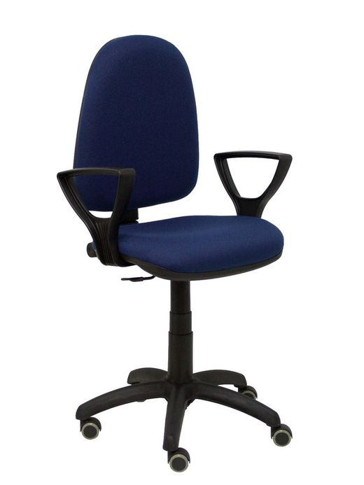 Modelo Ayna - Silla de oficina ergonómica con mecanismo de contacto permanente, regulable en altura y ruedas de parqué - Asiento y respaldo tapizados en tejido BALI color azul marino (BRAZOS FIJOS INCLUIDOS)