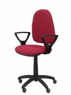 Modelo Ayna - Silla de oficina ergonómica con mecanismo de contacto permanente, regulable en altura y ruedas de parqué - Asiento y respaldo tapizados en tejido BALI color granate (BRAZOS FIJOS INCLUIDOS)