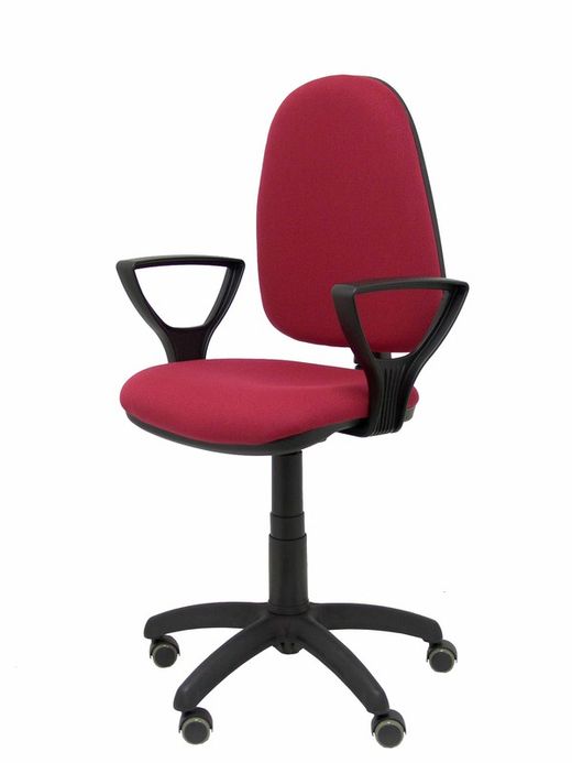 Modelo Ayna - Silla de oficina ergonómica con mecanismo de contacto permanente, regulable en altura y ruedas de parqué - Asiento y respaldo tapizados en tejido BALI color granate (BRAZOS FIJOS INCLUIDOS)