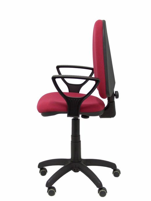 Modelo Ayna - Silla de oficina ergonómica con mecanismo de contacto permanente, regulable en altura y ruedas de parqué - Asiento y respaldo tapizados en tejido BALI color granate (BRAZOS FIJOS INCLUIDOS)