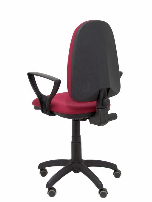 Modelo Ayna - Silla de oficina ergonómica con mecanismo de contacto permanente, regulable en altura y ruedas de parqué - Asiento y respaldo tapizados en tejido BALI color granate (BRAZOS FIJOS INCLUIDOS)