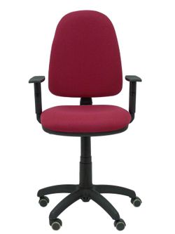 Modelo Ayna - Silla de oficina ergonómica con mecanismo de contacto permanente, regulable en altura y ruedas de parqué - Asiento y respaldo tapizados en tejido BALI color granate (BRAZOS REGULABLES EN ALTURA)