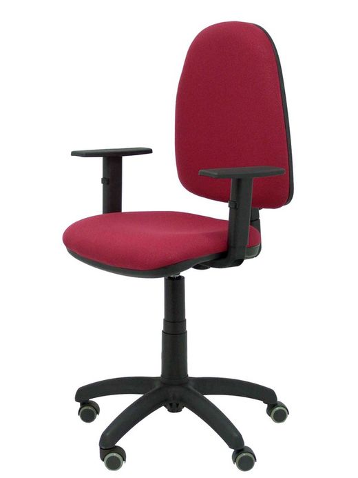 Modelo Ayna - Silla de oficina ergonómica con mecanismo de contacto permanente, regulable en altura y ruedas de parqué - Asiento y respaldo tapizados en tejido BALI color granate (BRAZOS REGULABLES EN ALTURA)