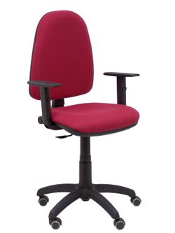 Modelo Ayna - Silla de oficina ergonómica con mecanismo de contacto permanente, regulable en altura y ruedas de parqué - Asiento y respaldo tapizados en tejido BALI color granate (BRAZOS REGULABLES EN ALTURA)