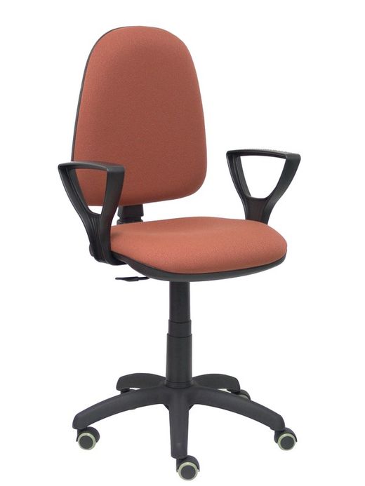 Modelo Ayna - Silla de oficina ergonómica con mecanismo de contacto permanente, regulable en altura y ruedas de parqué - Asiento y respaldo tapizados en tejido BALI color marrón (BRAZOS FIJOS INCLUIDOS)