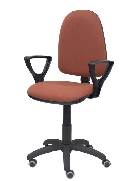 Modelo Ayna - Silla de oficina ergonómica con mecanismo de contacto permanente, regulable en altura y ruedas de parqué - Asiento y respaldo tapizados en tejido BALI color marrón (BRAZOS FIJOS INCLUIDOS)