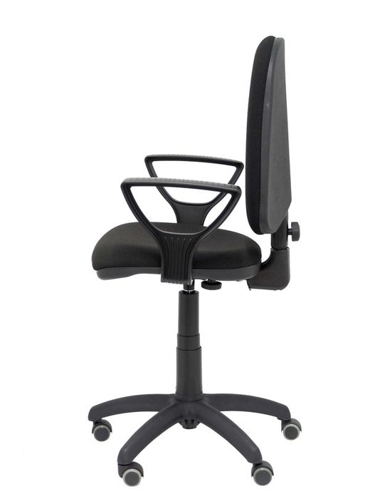 Modelo Ayna - Silla de oficina ergonómica con mecanismo de contacto permanente, regulable en altura y ruedas de parqué - Asiento y respaldo tapizados en tejido BALI color negro (BRAZOS FIJOS INCLUIDOS)