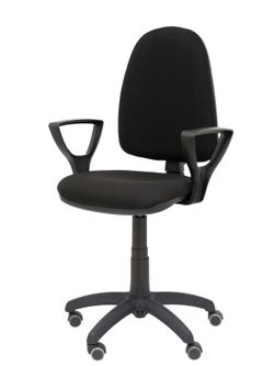 Modelo Ayna - Silla de oficina ergonómica con mecanismo de contacto permanente, regulable en altura y ruedas de parqué - Asiento y respaldo tapizados en tejido BALI color negro (BRAZOS FIJOS INCLUIDOS)