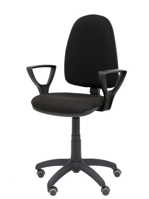 Modelo Ayna - Silla de oficina ergonómica con mecanismo de contacto permanente, regulable en altura y ruedas de parqué - Asiento y respaldo tapizados en tejido BALI color negro (BRAZOS FIJOS INCLUIDOS)