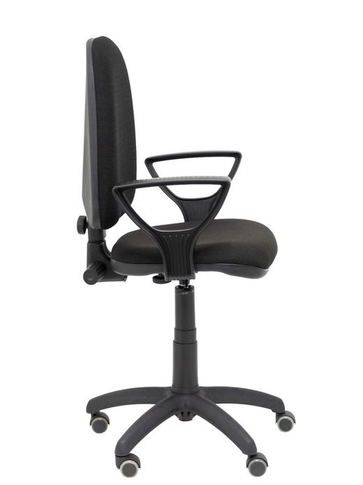 Modelo Ayna - Silla de oficina ergonómica con mecanismo de contacto permanente, regulable en altura y ruedas de parqué - Asiento y respaldo tapizados en tejido BALI color negro (BRAZOS FIJOS INCLUIDOS)