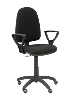 Modelo Ayna - Silla de oficina ergonómica con mecanismo de contacto permanente, regulable en altura y ruedas de parqué - Asiento y respaldo tapizados en tejido BALI color negro (BRAZOS FIJOS INCLUIDOS)
