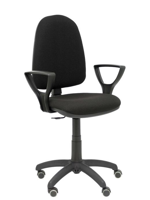 Modelo Ayna - Silla de oficina ergonómica con mecanismo de contacto permanente, regulable en altura y ruedas de parqué - Asiento y respaldo tapizados en tejido BALI color negro (BRAZOS FIJOS INCLUIDOS)