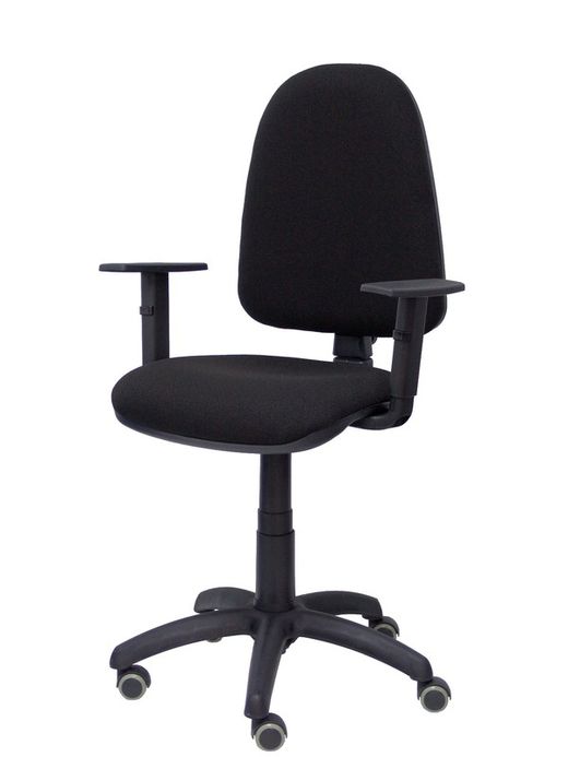 Modelo Ayna - Silla de oficina ergonómica con mecanismo de contacto permanente, regulable en altura y ruedas de parqué - Asiento y respaldo tapizados en tejido BALI color negro (BRAZOS REGULABLES EN ALTURA)