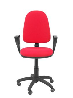 Modelo Ayna - Silla de oficina ergonómica con mecanismo de contacto permanente, regulable en altura y ruedas de parqué - Asiento y respaldo tapizados en tejido BALI color rojo (BRAZOS FIJOS INCLUIDOS)