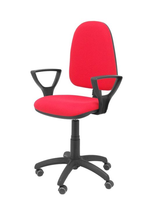 Modelo Ayna - Silla de oficina ergonómica con mecanismo de contacto permanente, regulable en altura y ruedas de parqué - Asiento y respaldo tapizados en tejido BALI color rojo (BRAZOS FIJOS INCLUIDOS)
